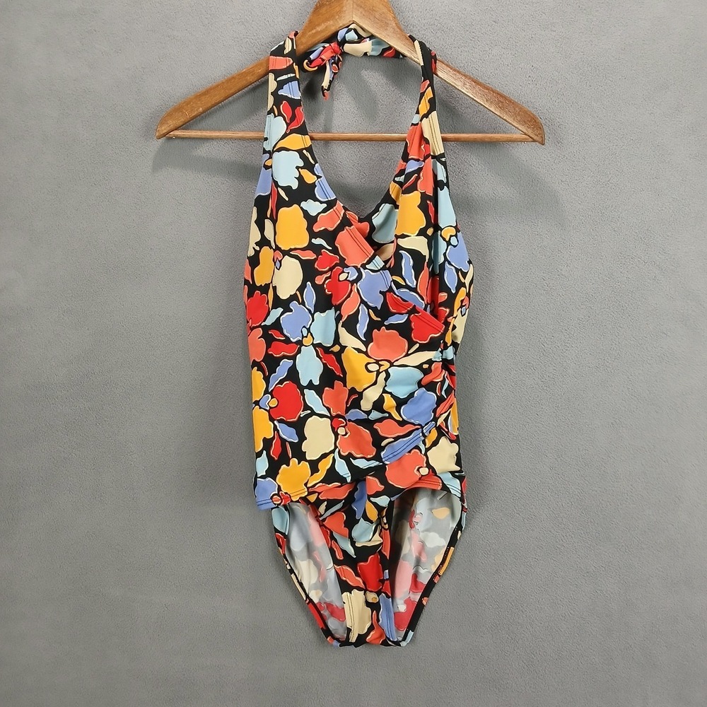Vintage Islander One‎ Piece Swimsuit Womens 6 Multicolor Floral Stretch Halter